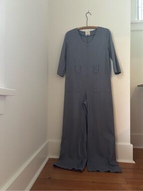 Sunja Link blue grey linen cotton boilersuit jumpsuit made in Vancouver